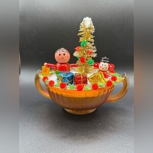 OOAK Christmas Assemblage Decor Vintage Wooden Ornaments and Carnival Glass